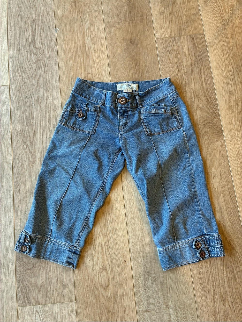 Vintage Y2K Jolt Denim Capri Pants long Bermudas low rise buttons Blue size 5